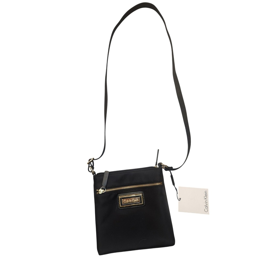 Calvin Klein NEW Black Nylon Crossbody Bag Gold Hardware‎ S Messenger Designer